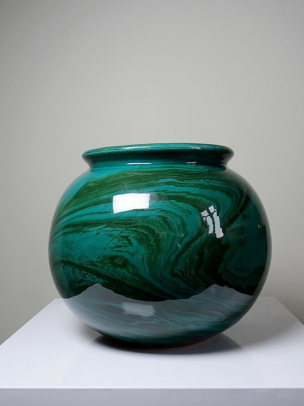 Gros vase boule céramique style art déco, nuance de vert, vintage - Ethic Atelier