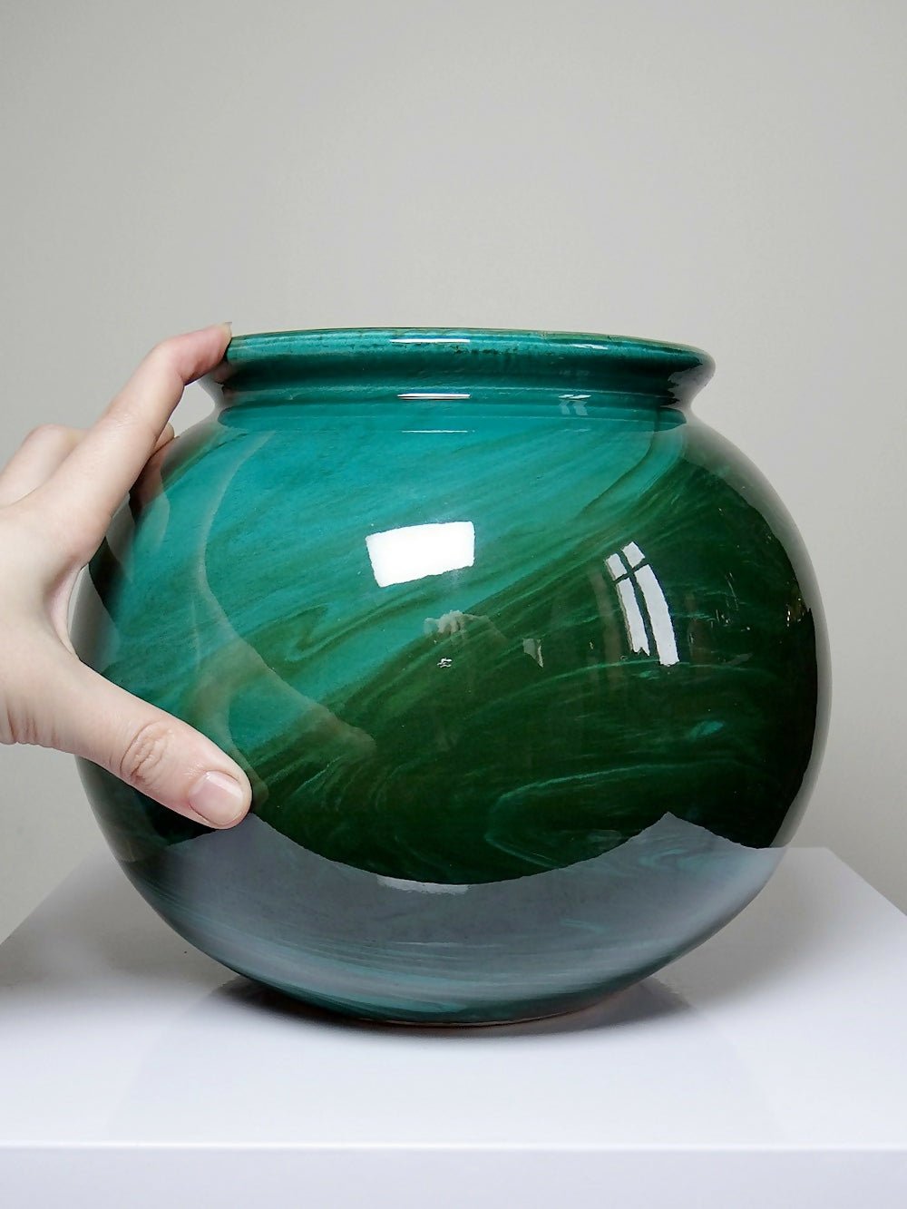 Gros vase boule céramique style art déco, nuance de vert, vintage - Ethic Atelier