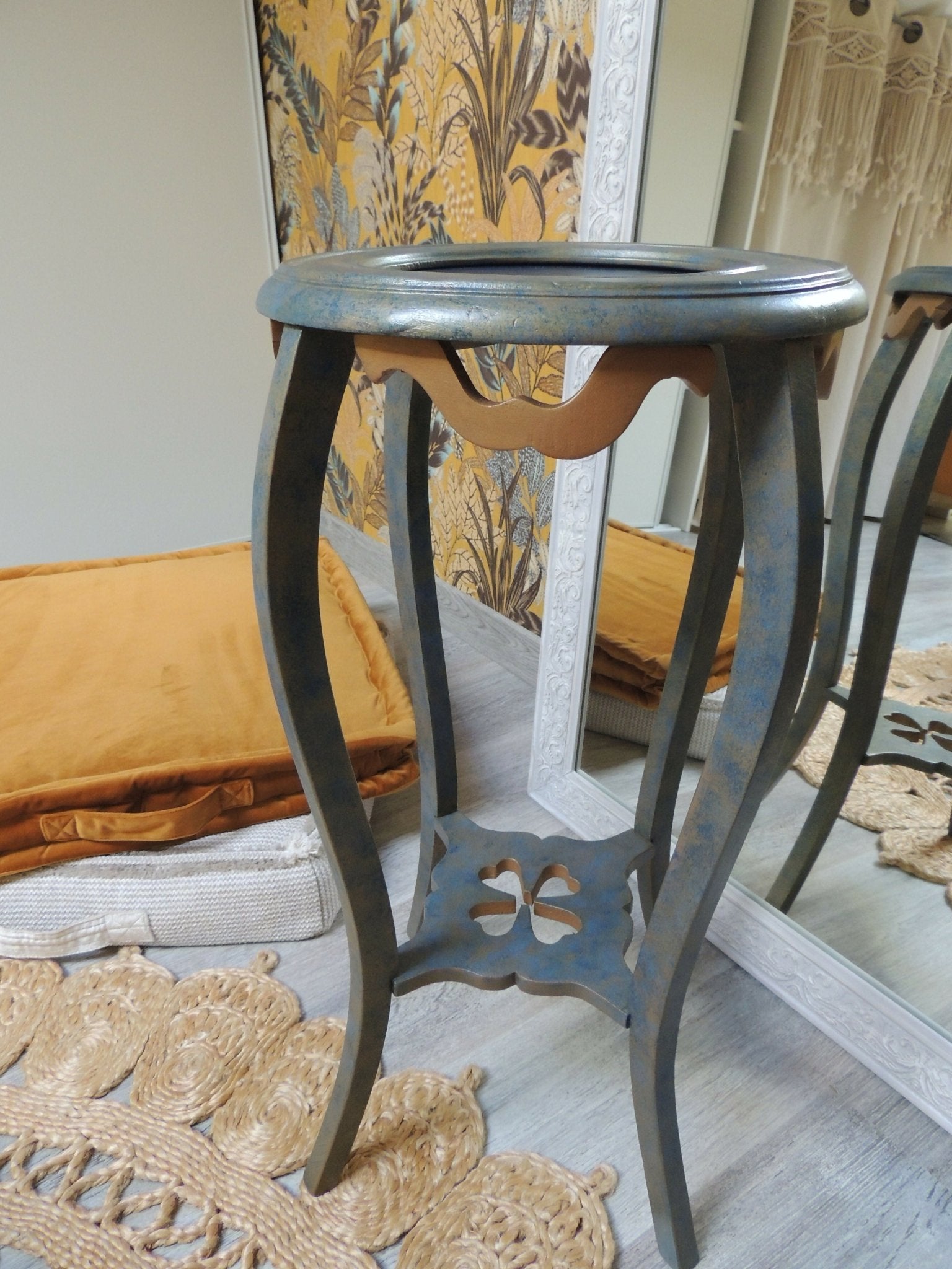 Guéridon ou Sellette en Noyer avec Marbre restauré - Ethic Atelier