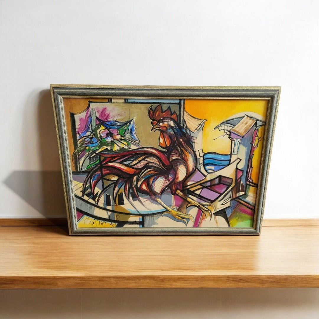 Joli Tableau Peinture Aquarelle - Coq - Christian Loys - 1993 - Ethic Atelier