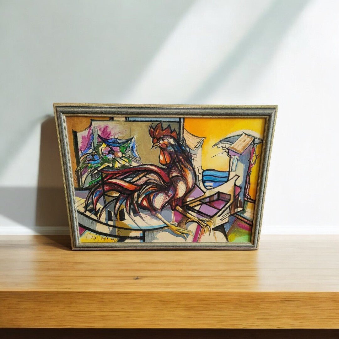 Joli Tableau Peinture Aquarelle - Coq - Christian Loys - 1993 - Ethic Atelier