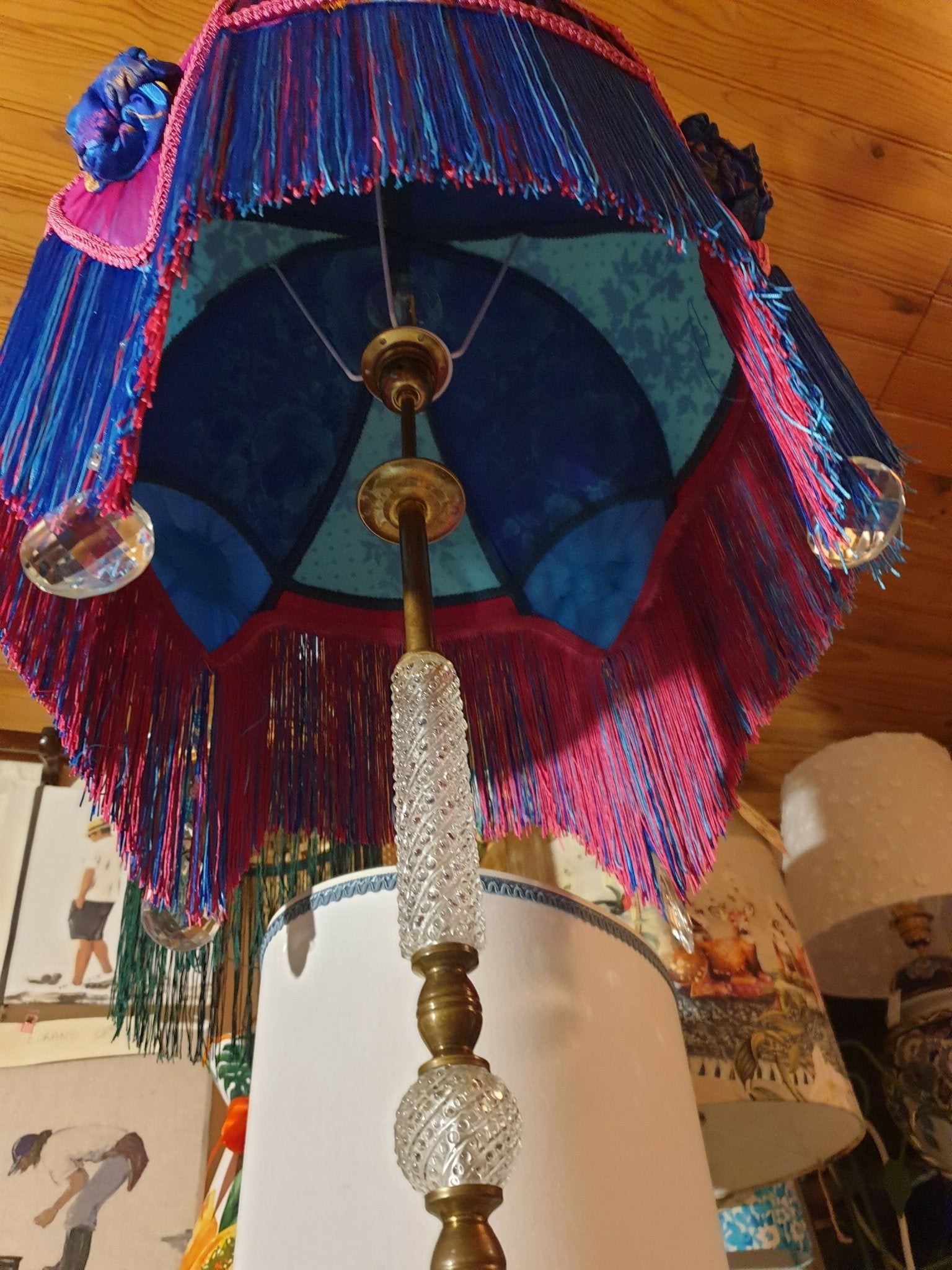 Lampadaire "Art Déco en turquoise et fuchsia " Haute Couture - Pièce unique - Ethic Atelier