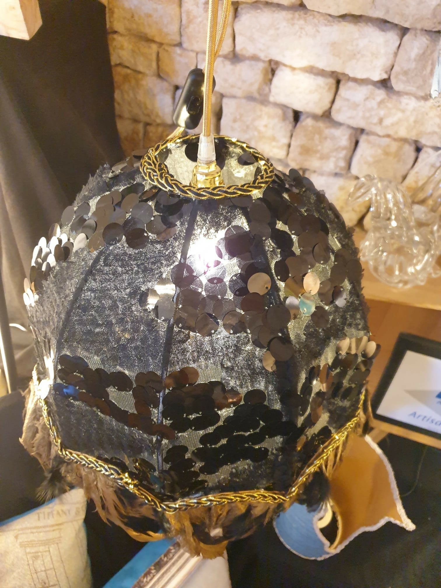 Lampe Baladeuse grand dôme fermé : " Big Black Sequins " - Pièce Unique - Ethic Atelier