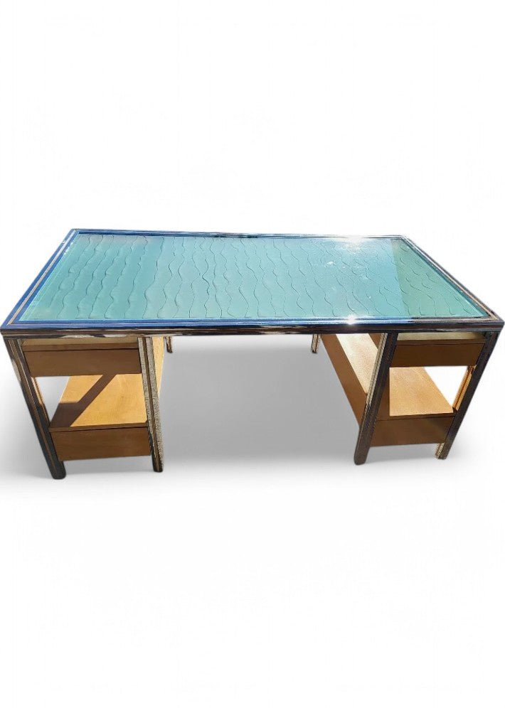 Magnifique Bureau Vintage en Verre et Chrome - Ethic Atelier