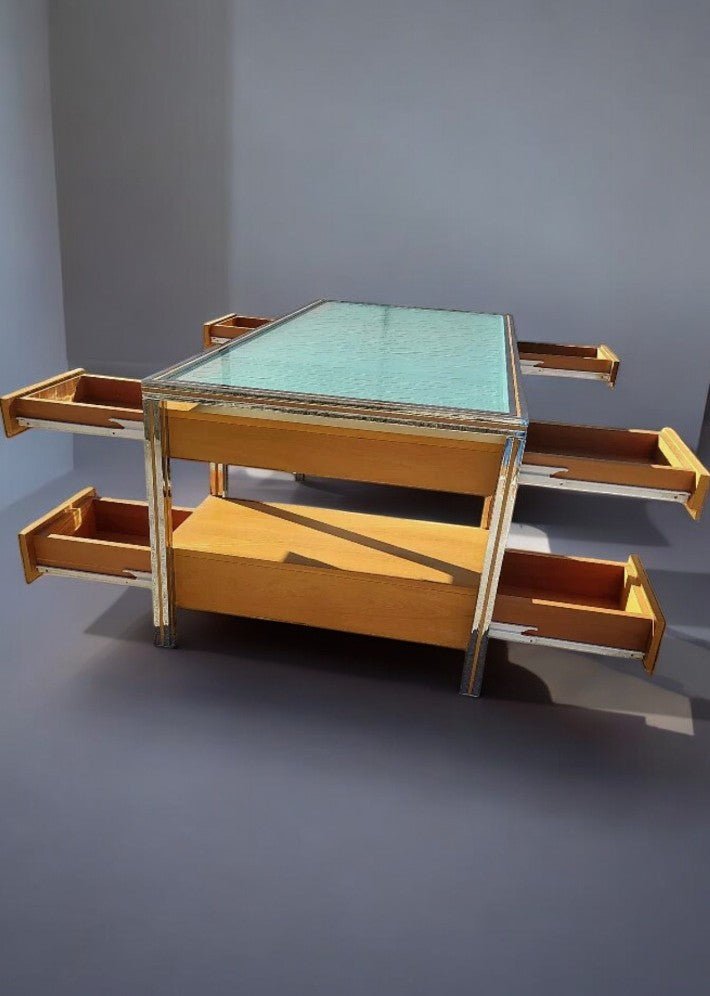 Magnifique Bureau Vintage en Verre et Chrome - Ethic Atelier