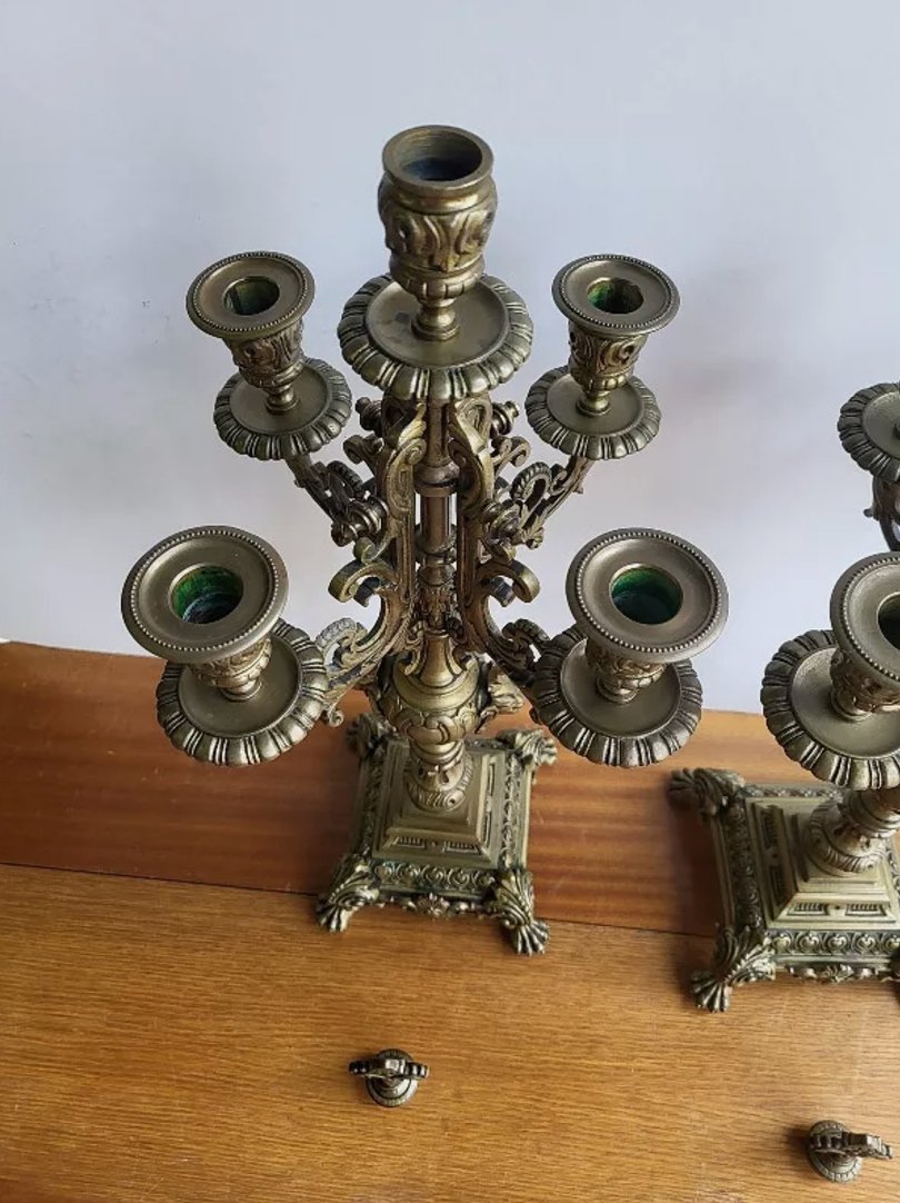 Magnifique et Exceptionnelle Grosse Horloge Pendule en Bronze avec 2 Chandeliers - Ethic Atelier
