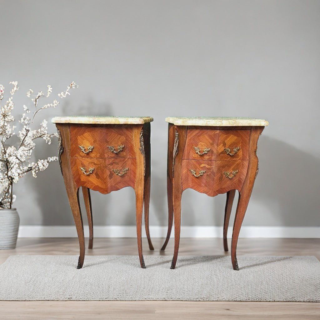 Magnifique Paire de Chevets en Bois de Rose avec Plateau Marbre - Ethic Atelier