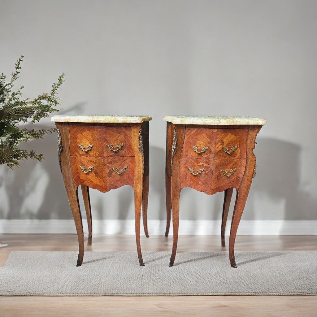 Magnifique Paire de Chevets en Bois de Rose avec Plateau Marbre - Ethic Atelier