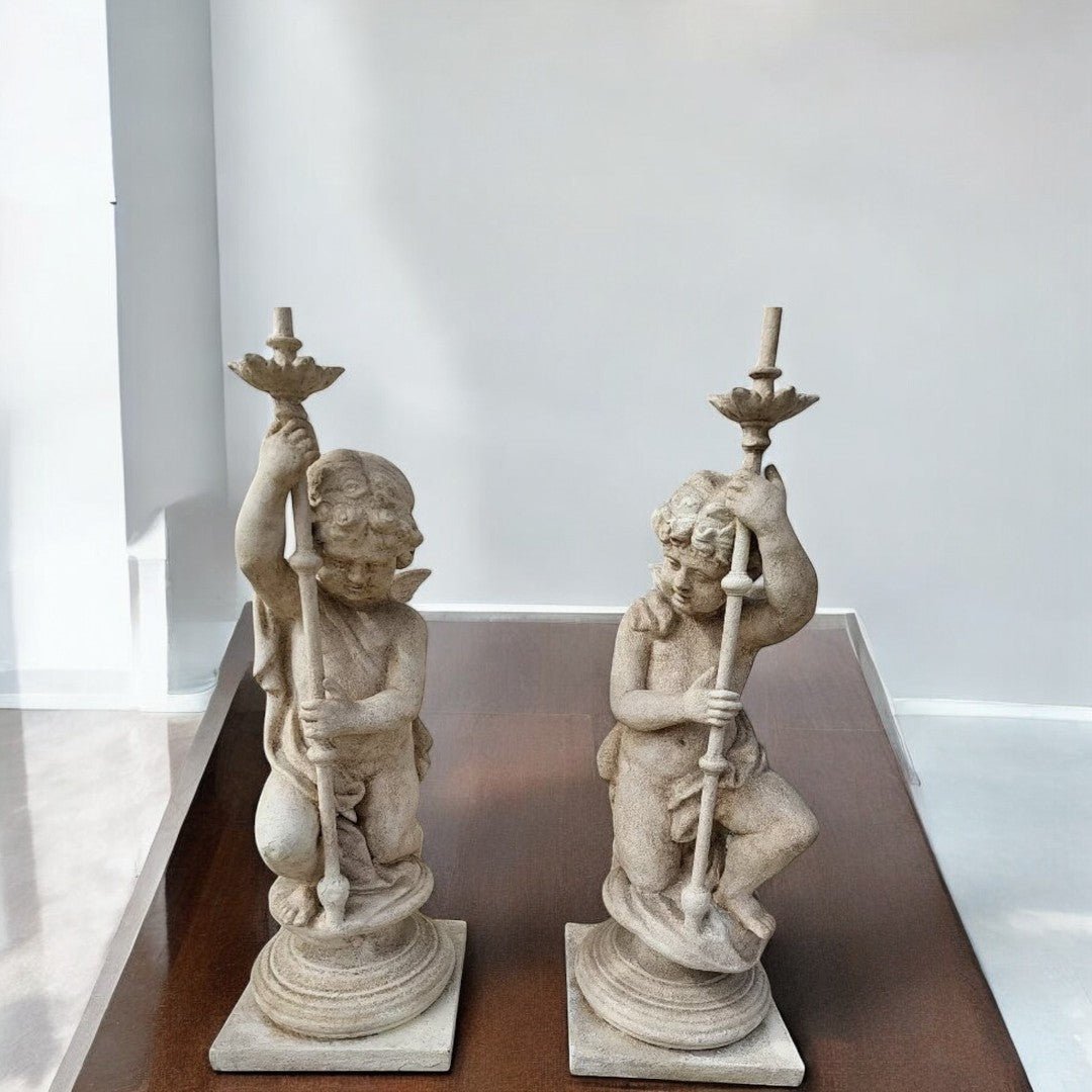 Magnifique Paire de Lampadaires Porte - Flambeaux en Zinc Électrifiés - Ethic Atelier