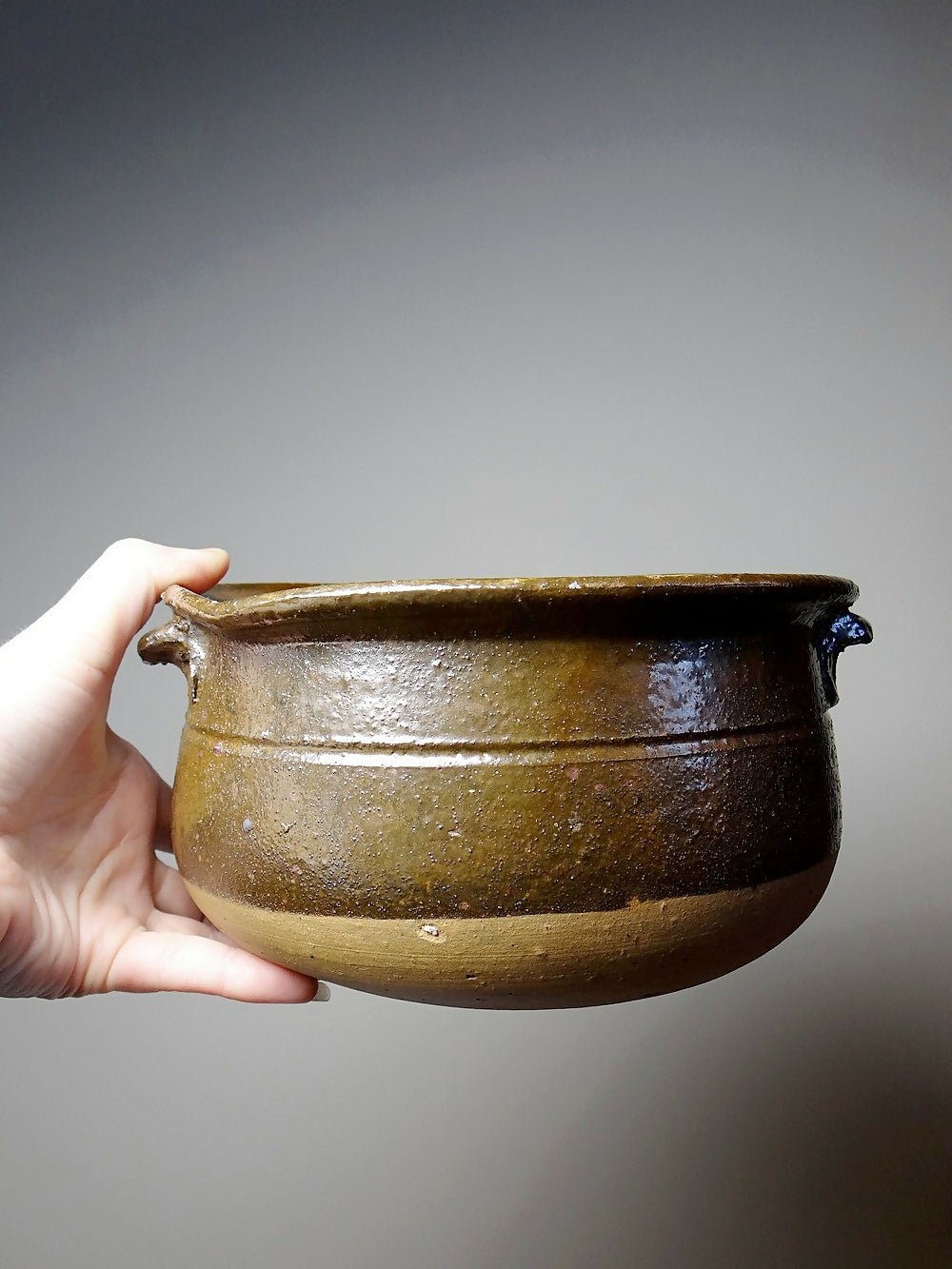 Marmite/bol à oreilles ancien XXe grès de Puisaye émaillé - Ethic Atelier