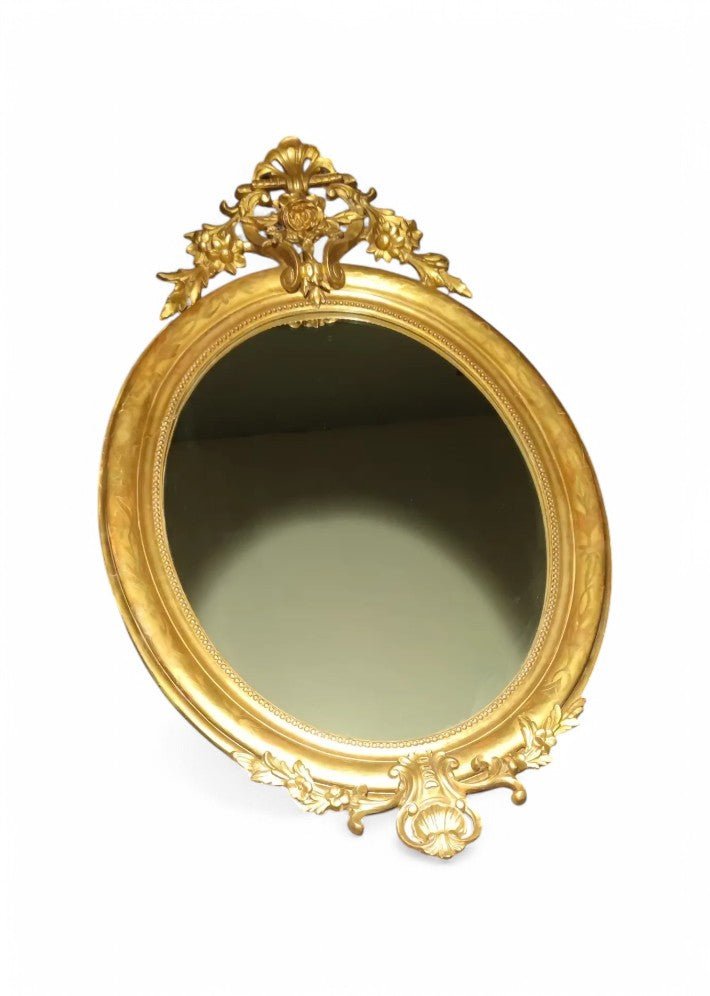 Miroir en médaillon doré à la feuille vers 1850/60 - Ethic Atelier