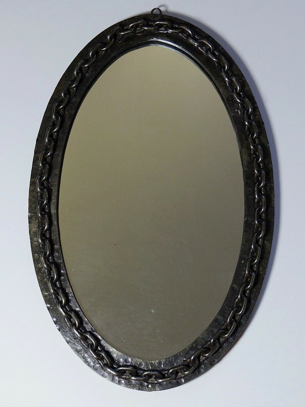Miroir mural ovale vintage années 60 fer forgé et battu brutaliste chaine - Ethic Atelier