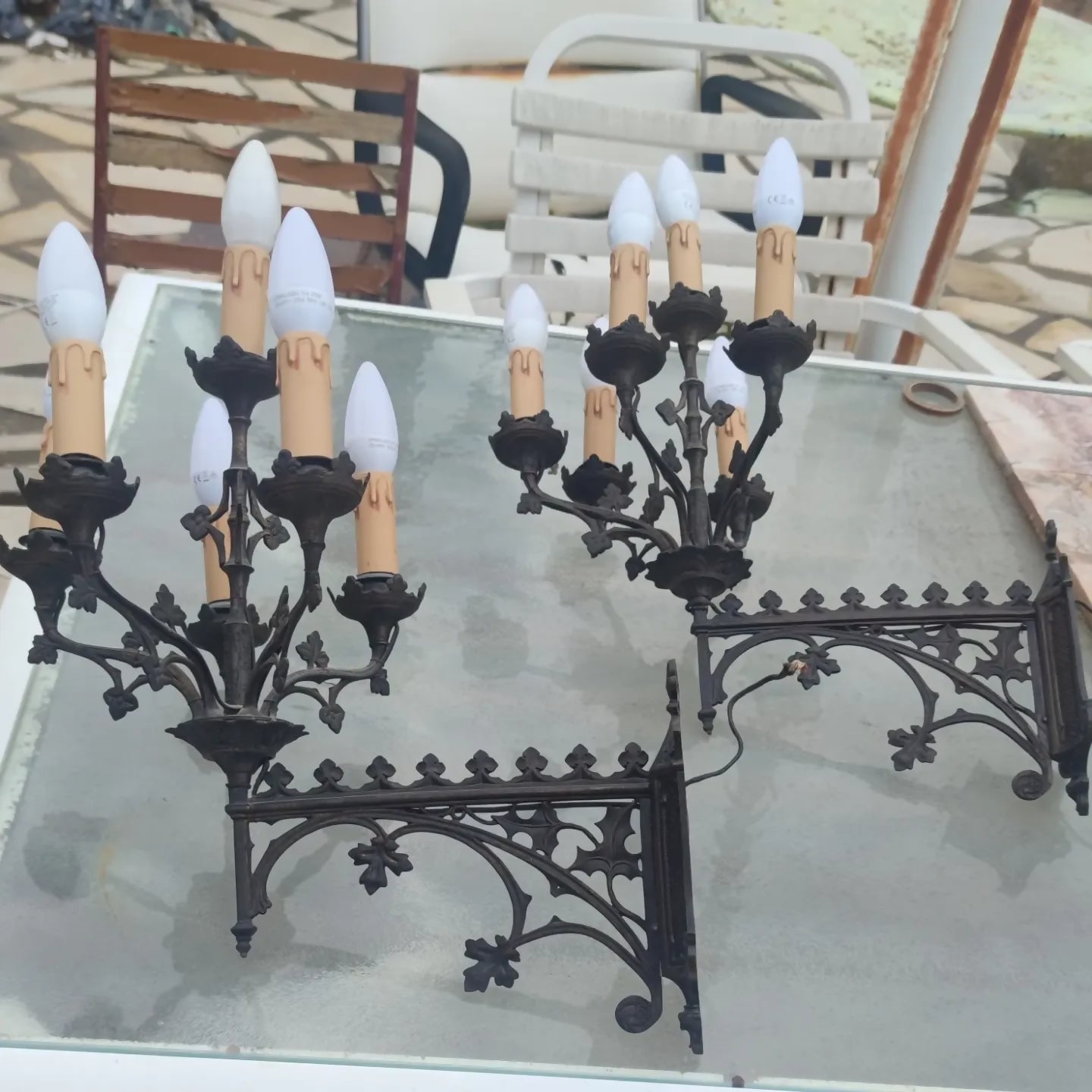 Paire d'appliques murales en acier vers 1900 - Ethic Atelier