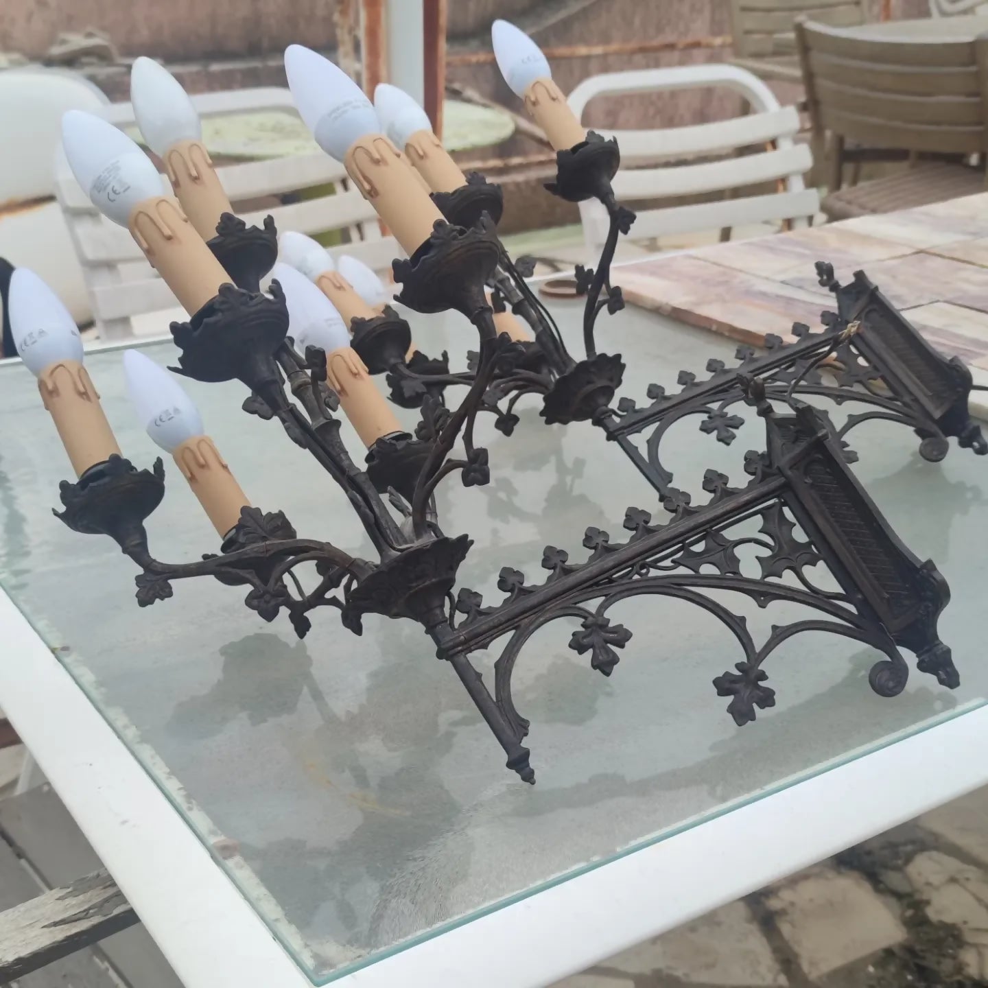 Paire d'appliques murales en acier vers 1900 - Ethic Atelier