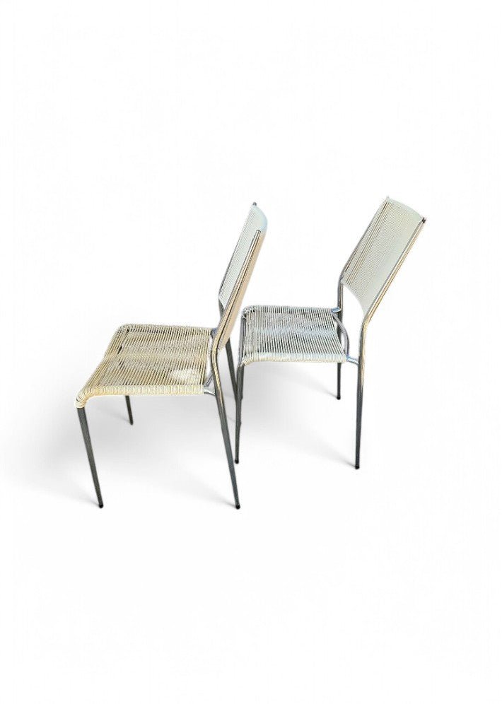 Paire de chaises scoubidou blanches et chromées 1960 - Ethic Atelier