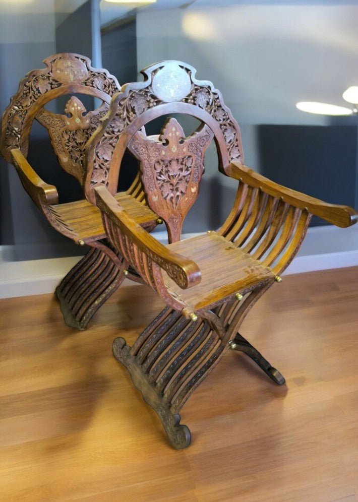 Paire de Fauteuils Curule en Teck Massif - Ethic Atelier