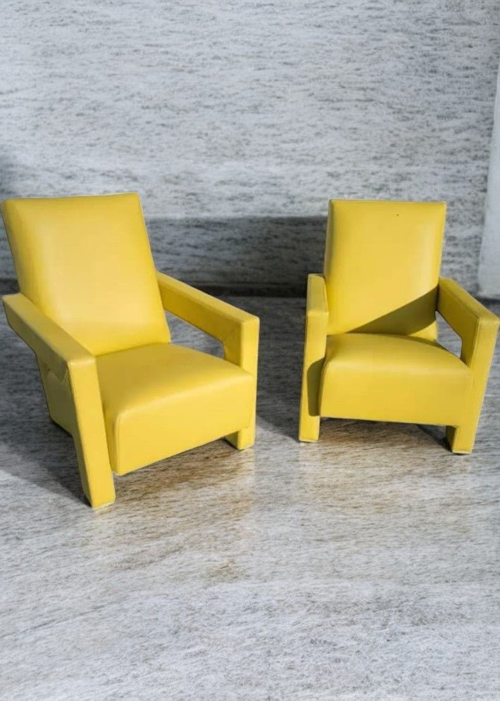 Paire de Fauteuils en Cuir Jaune Soleil Modèle Utrecht par Gerrit Thomas Rietveld – Vers 1980 - Ethic Atelier