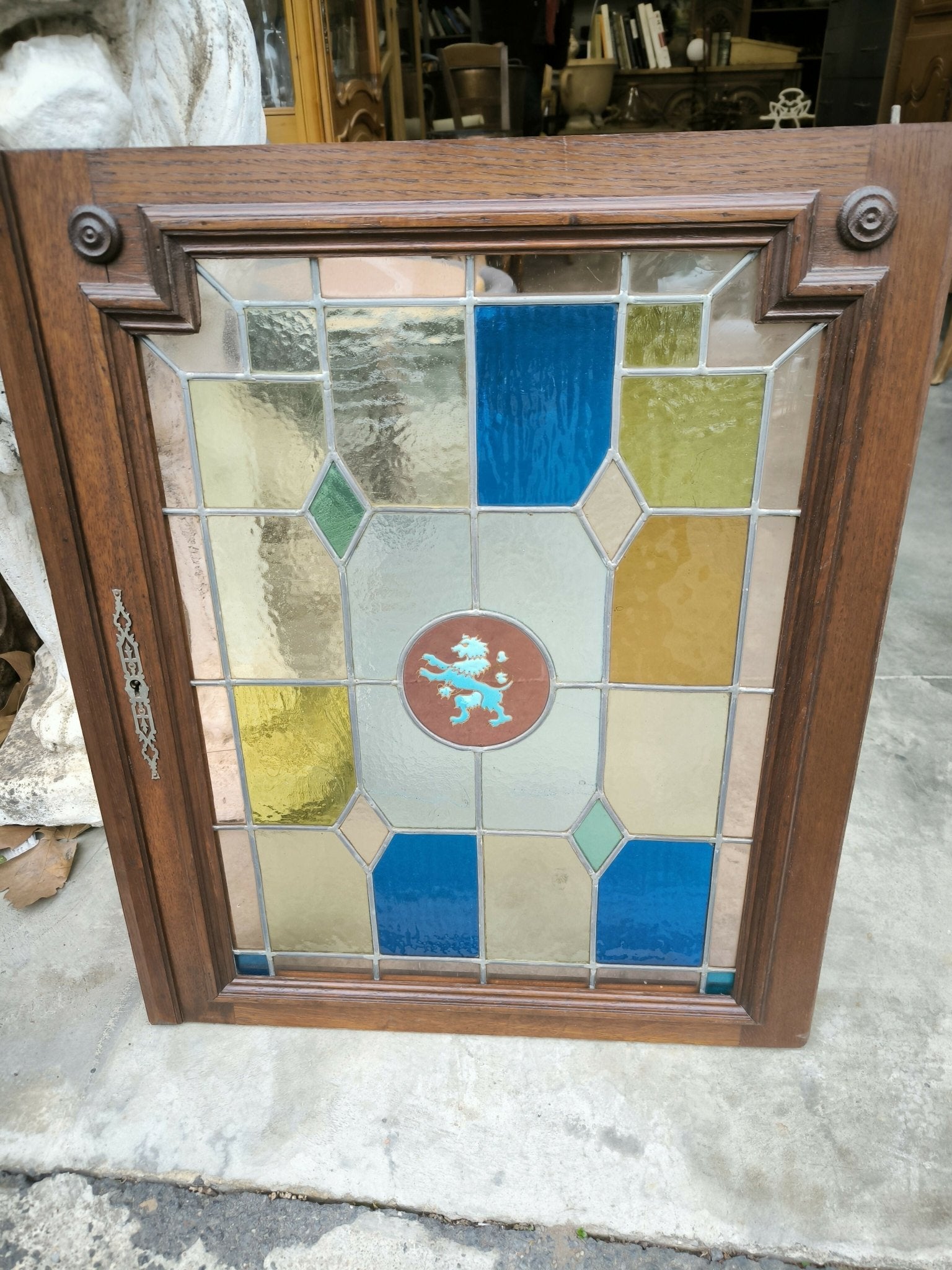 Paire de vitraux cadre chêne massif XIX siècle - Ethic Atelier