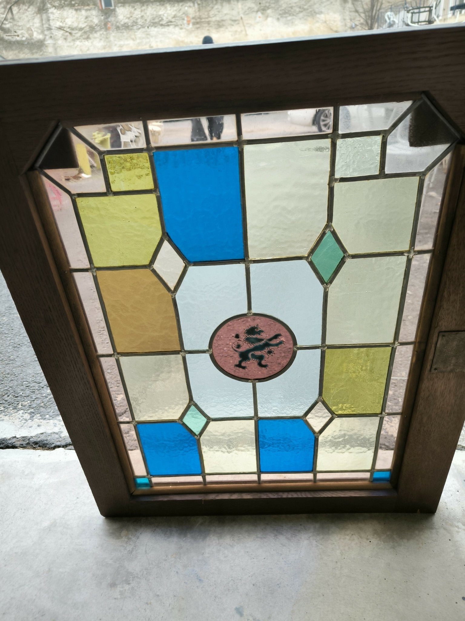 Paire de vitraux cadre chêne massif XIX siècle - Ethic Atelier