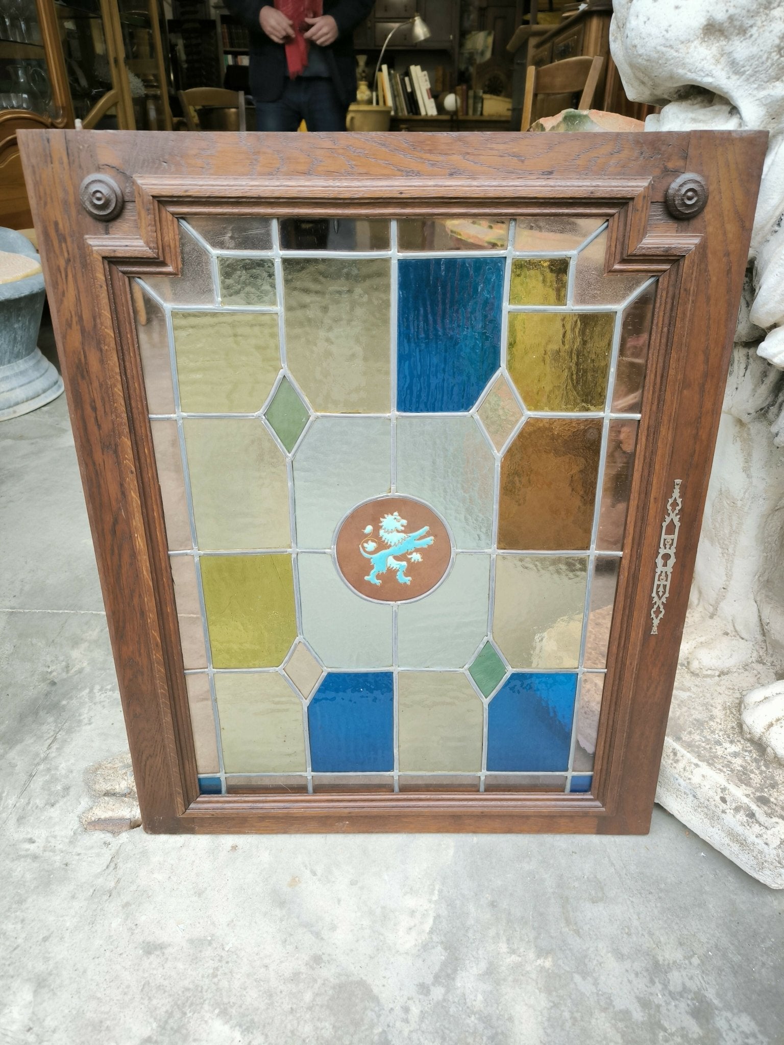 Paire de vitraux cadre chêne massif XIX siècle - Ethic Atelier