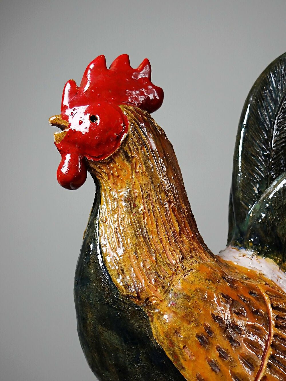 Petit coq décoratif en céramique émaillé artisanale art populaire - Ethic Atelier
