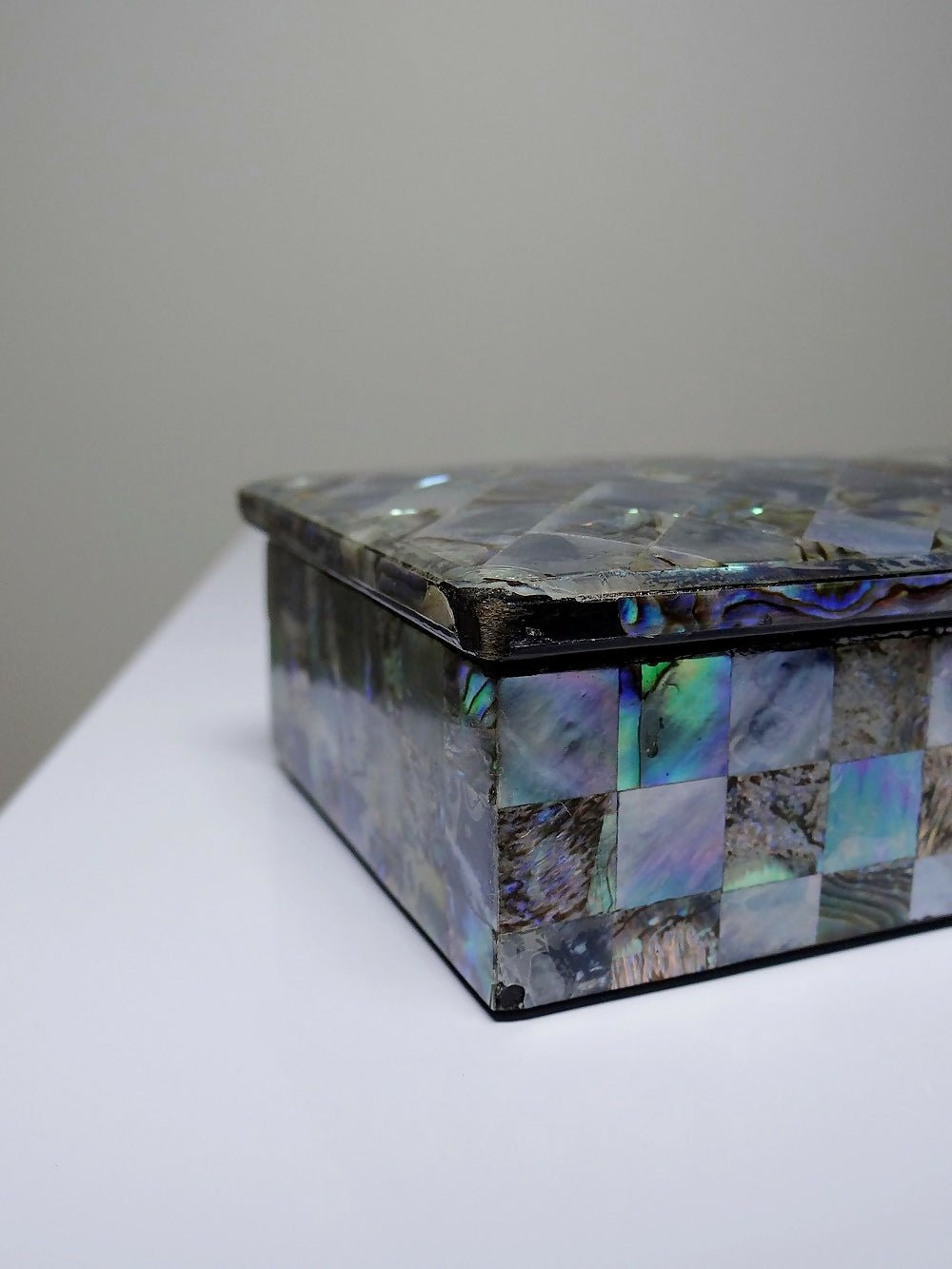 Plumier vintage/ancien bois laqué et marqueterie de nacre abalone - Ethic Atelier