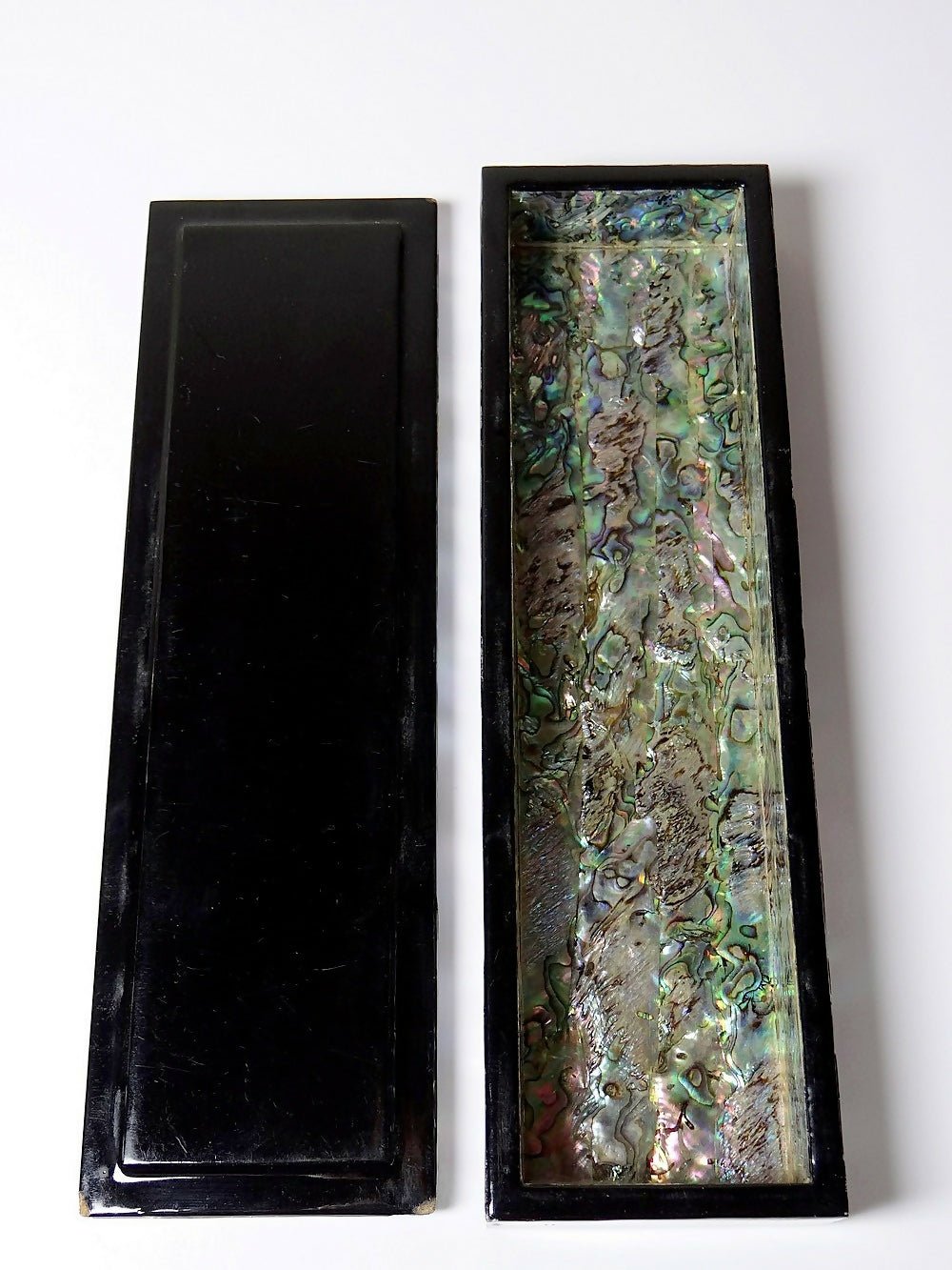 Plumier vintage/ancien bois laqué et marqueterie de nacre abalone - Ethic Atelier