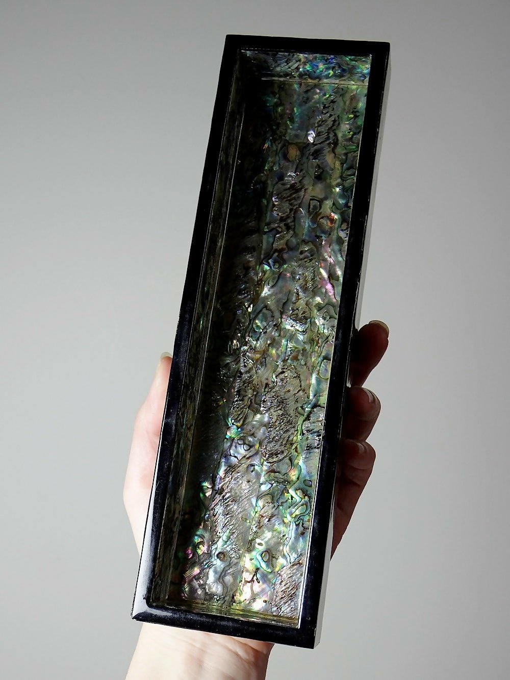 Plumier vintage/ancien bois laqué et marqueterie de nacre abalone - Ethic Atelier