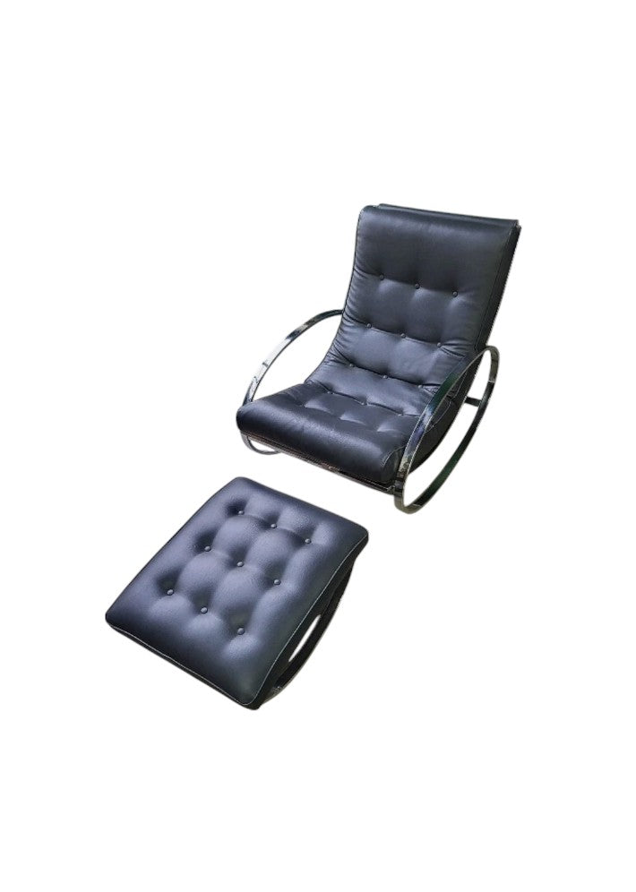 Rocking Chair Vintage avec repose-pieds en sky