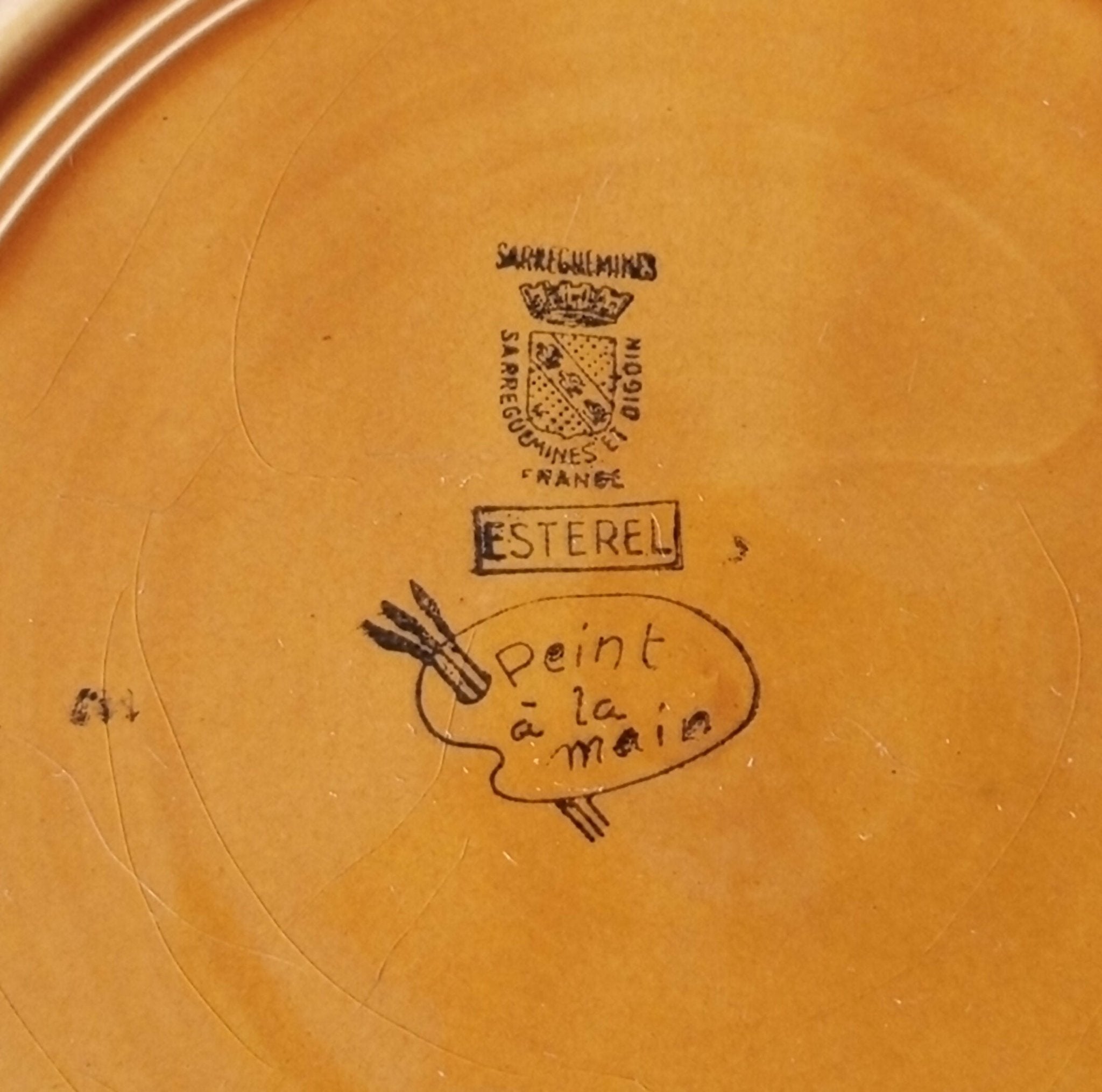 Série de 6 assiettes plates fauves à rayures Digoin Sarreguemines "Esterel" - Ethic Atelier