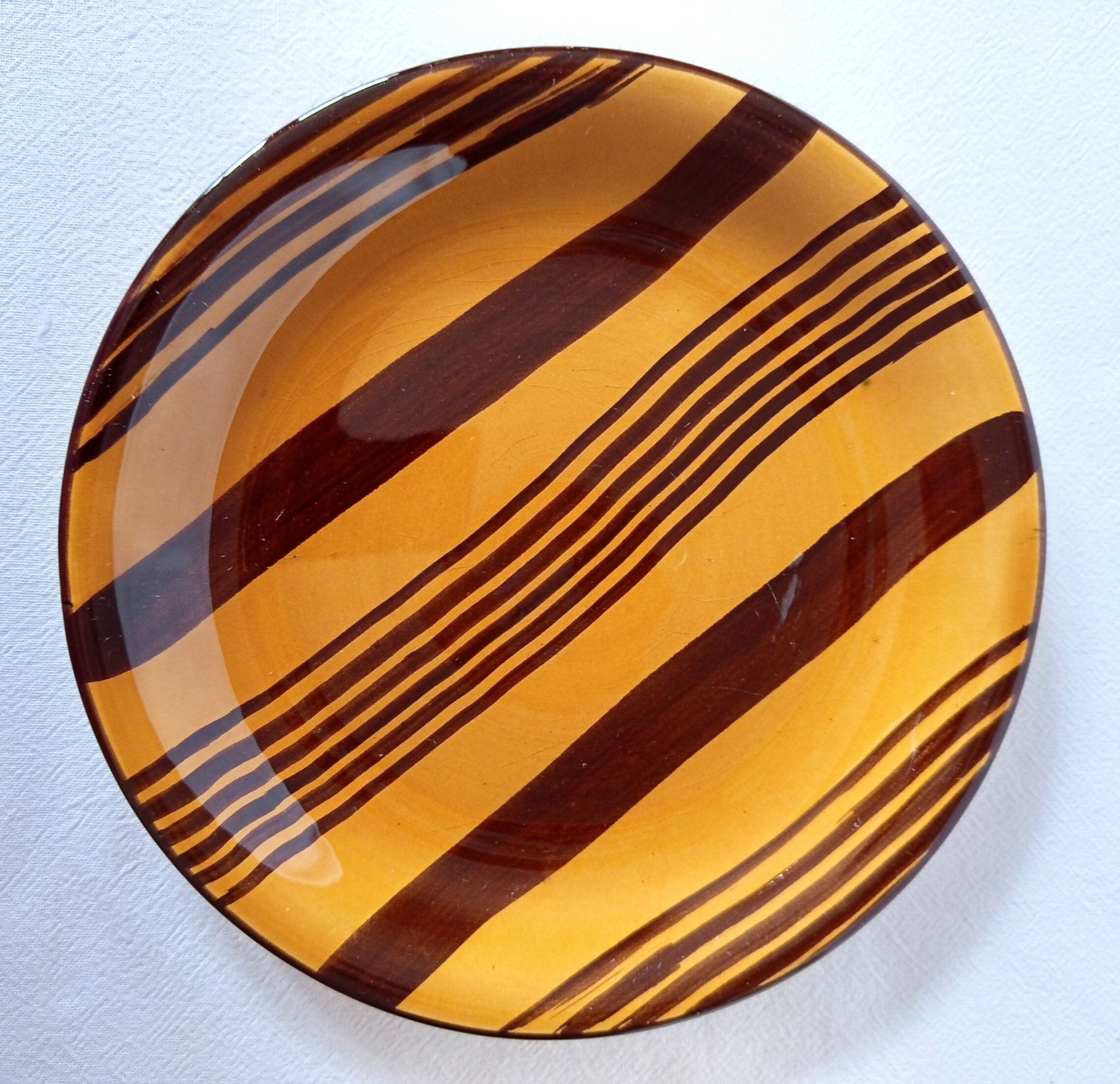 Série de 6 assiettes plates fauves à rayures Digoin Sarreguemines "Esterel" - Ethic Atelier