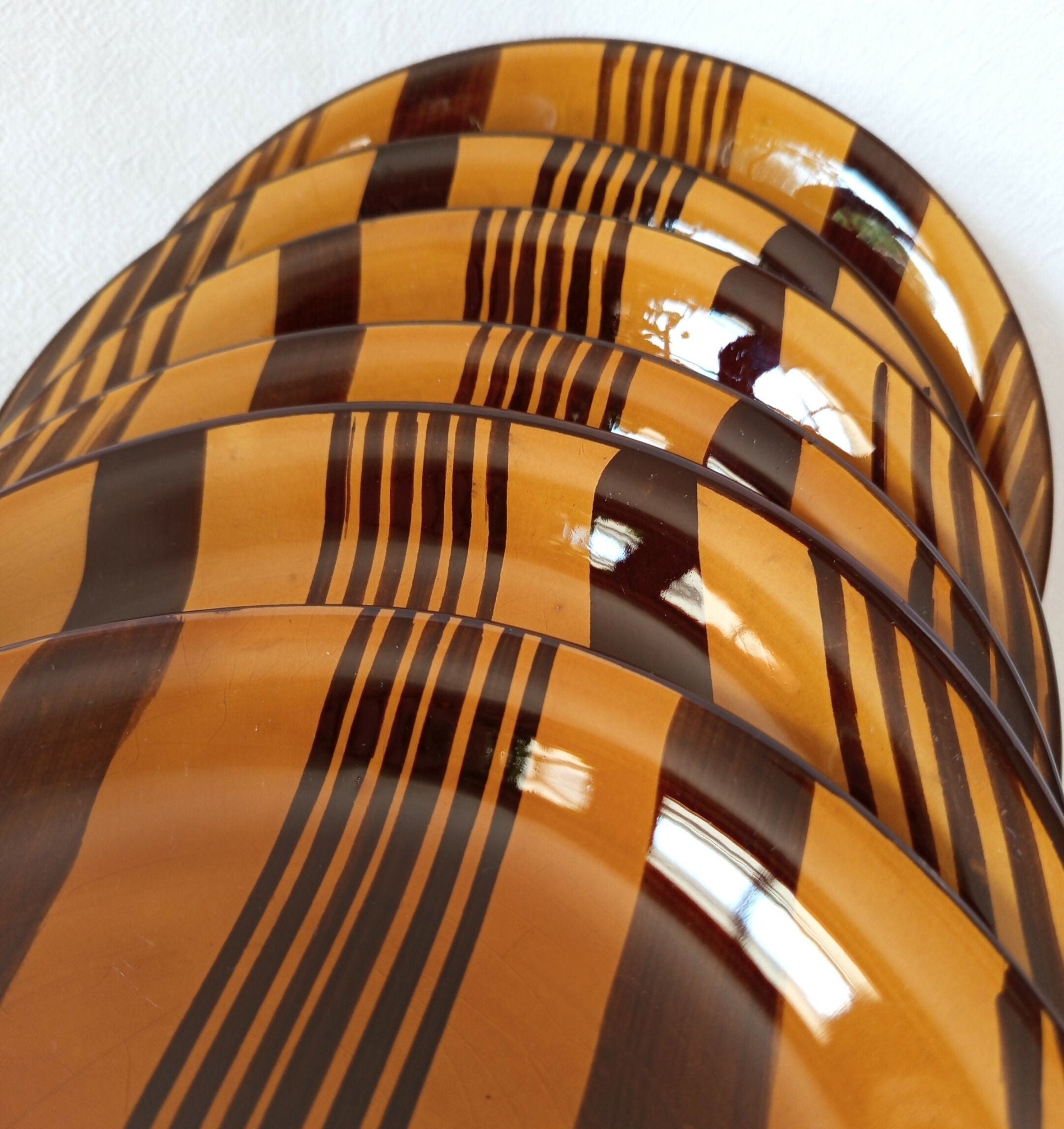 Série de 6 assiettes plates fauves à rayures Digoin Sarreguemines "Esterel" - Ethic Atelier