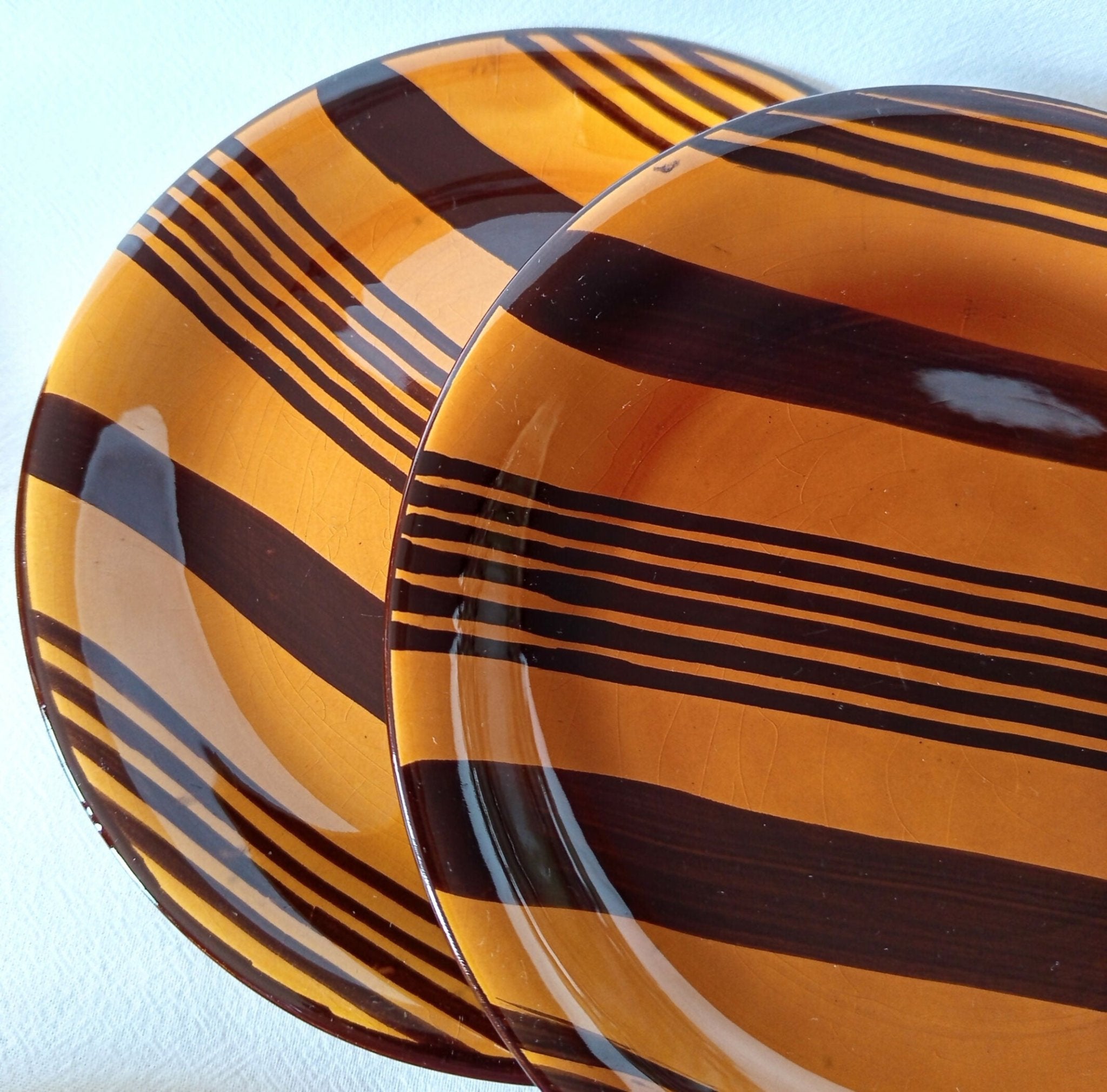 Série de 6 assiettes plates fauves à rayures Digoin Sarreguemines "Esterel" - Ethic Atelier