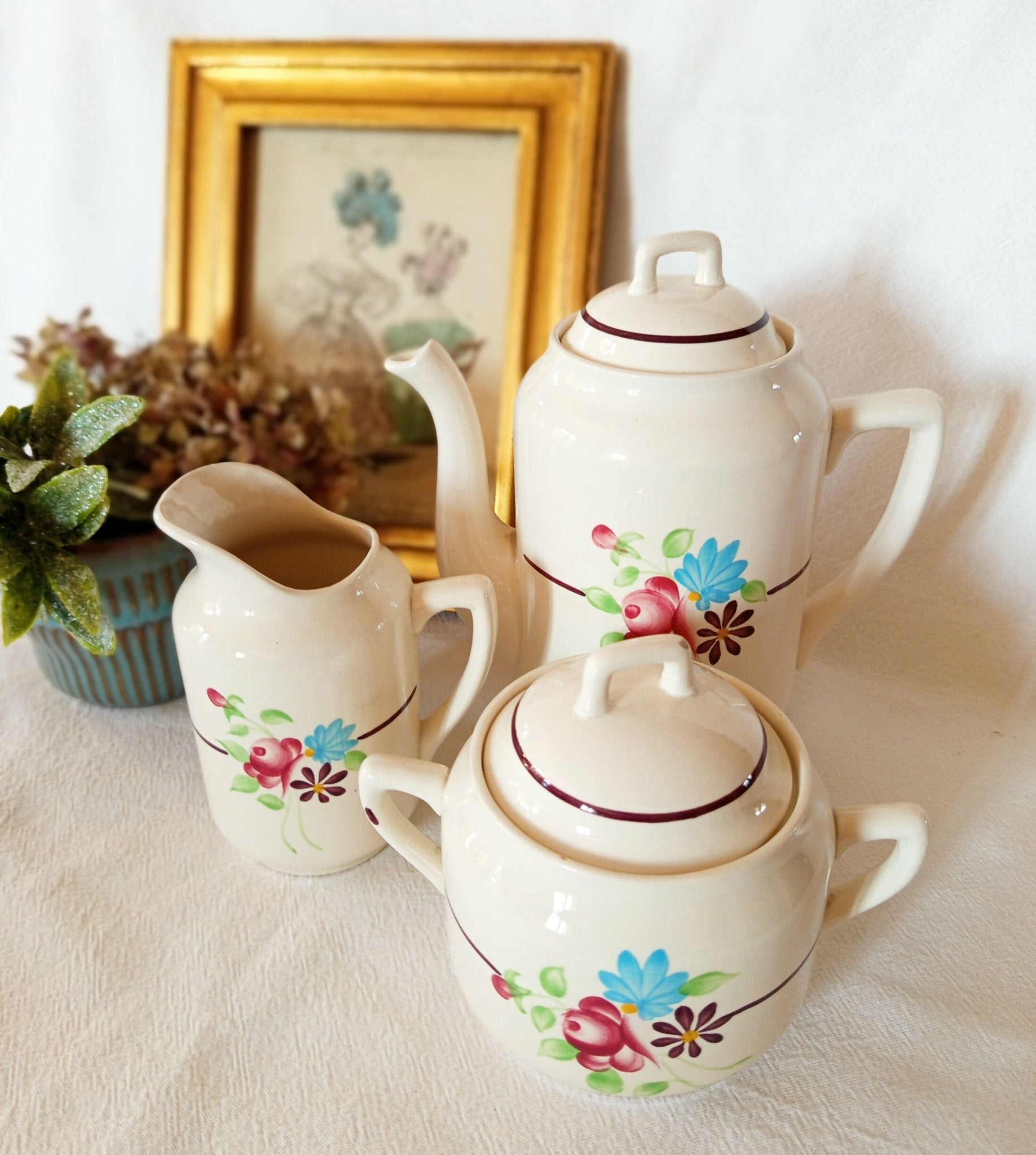 Service à café Niderviller décor" Macon" peint à la main Début XXe - Ethic Atelier