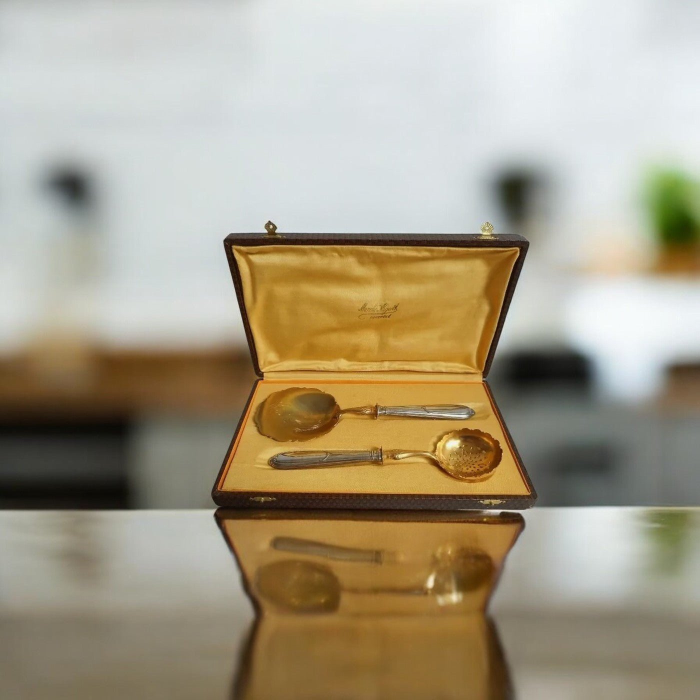 Superbe Coffret à Servir en Argent Massif Fourré - Tête de Minerve - Ethic Atelier