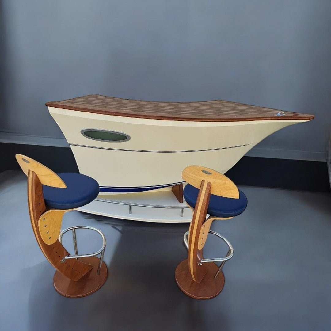 Superbe Comptoir de Bar ou de Magasin avec 2 Tabourets - Deck Line - Coque de Bateau Polyester - Ethic Atelier