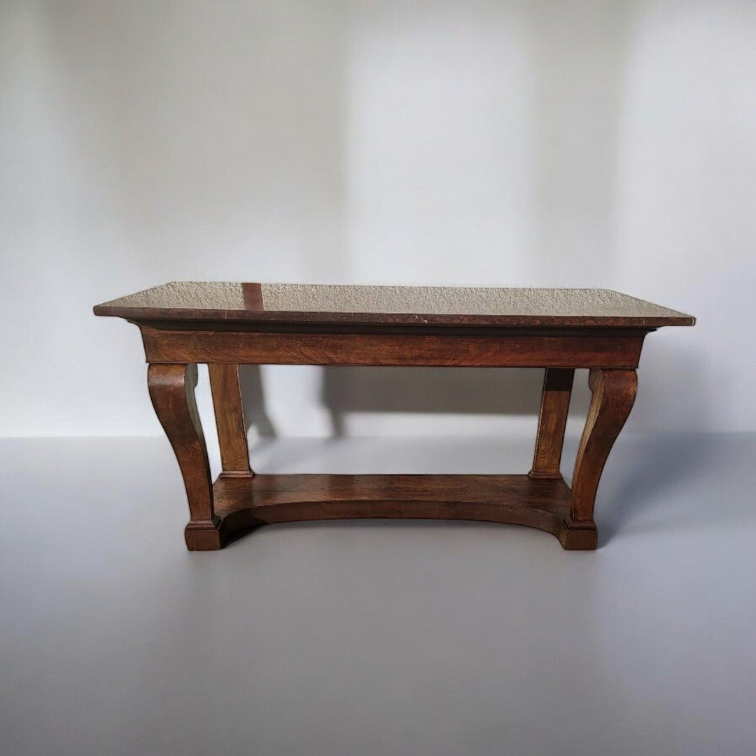 Superbe et Grande Console à Crosse en Acajou avec Plateau en Marbre Rouge et Blanc - XIXe siècle - Ethic Atelier