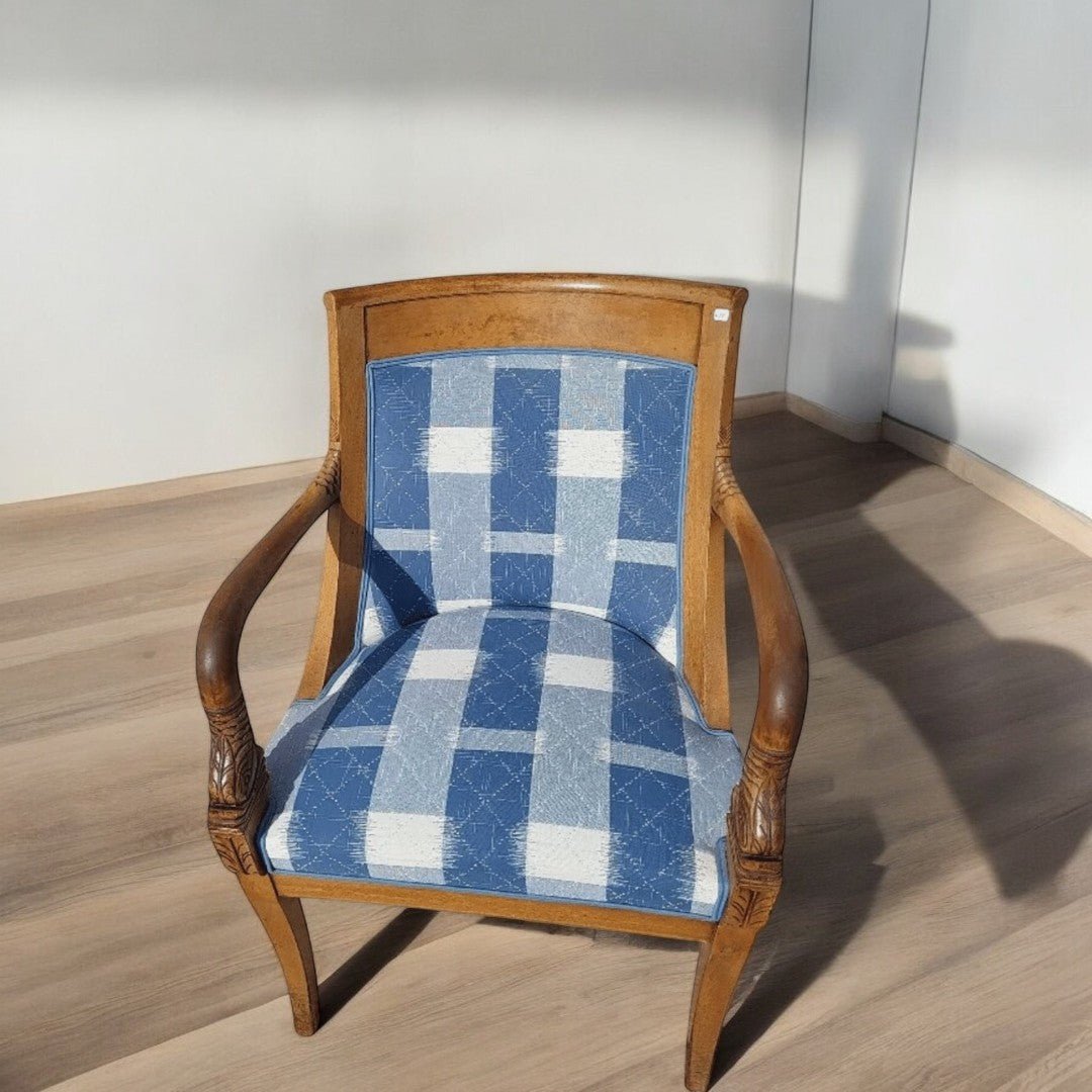 Superbe Fauteuil à Dossier Arrondi - Tête de Poisson - Noyer Blond - Ethic Atelier