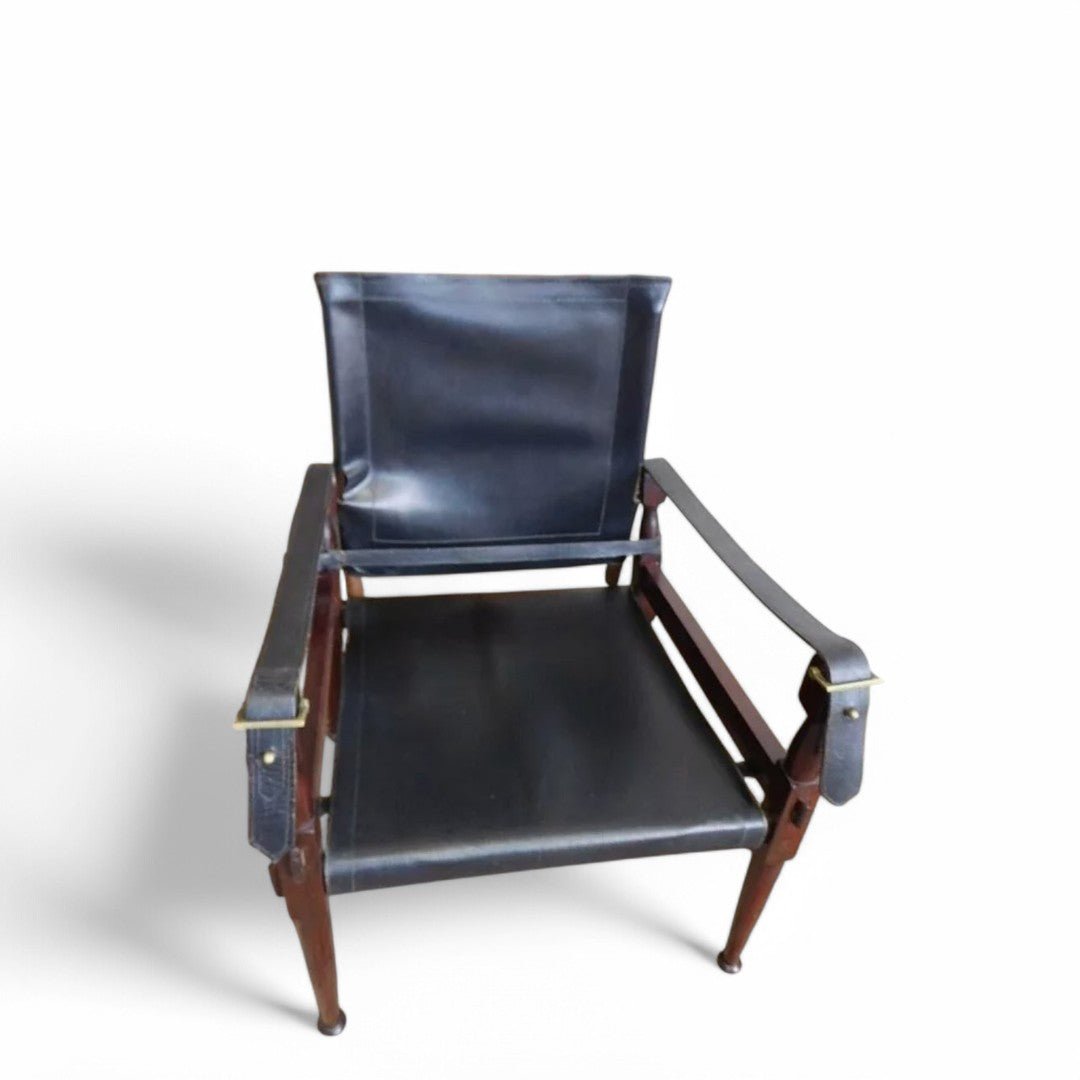 Superbe Série de 4 Fauteuils Safari - Années 1970 - Palissandre et Cuir - Ethic Atelier
