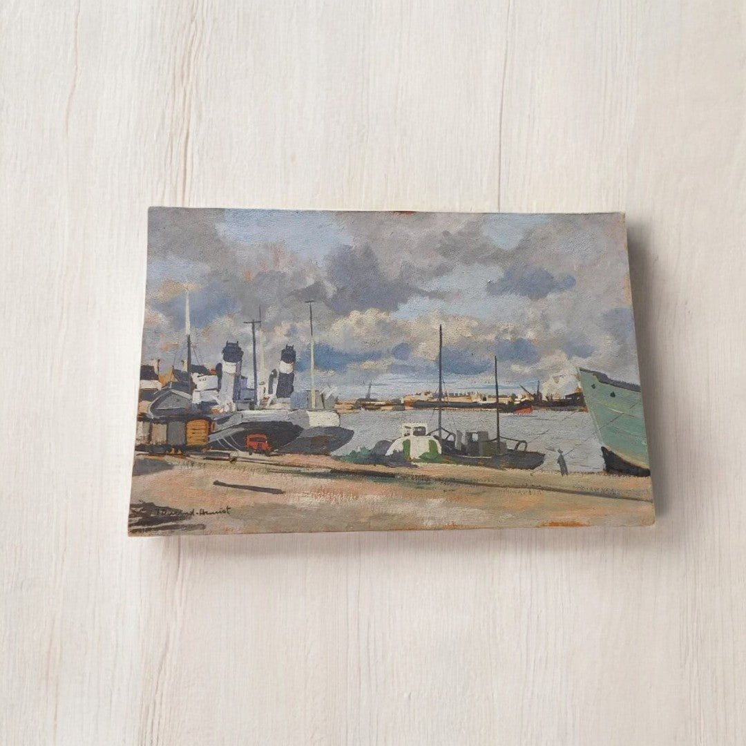 Superbe Tableau Peinture – Port, Huile sur Panneau d'Isorel, signé Durand Henriot - Ethic Atelier