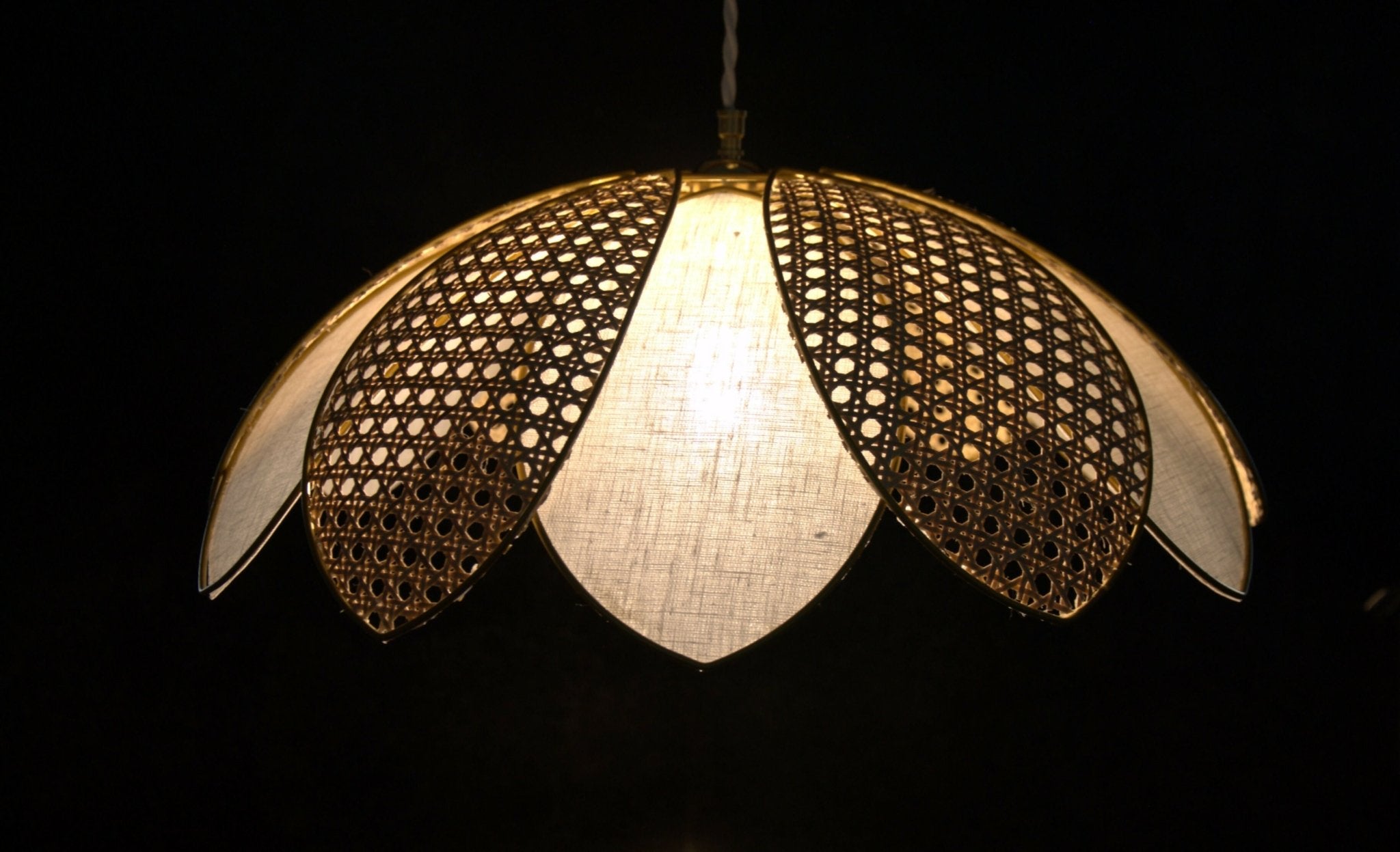 Suspension double "Nenufar" , lin lavé et rotin - Pièce Unique - Ethic Atelier