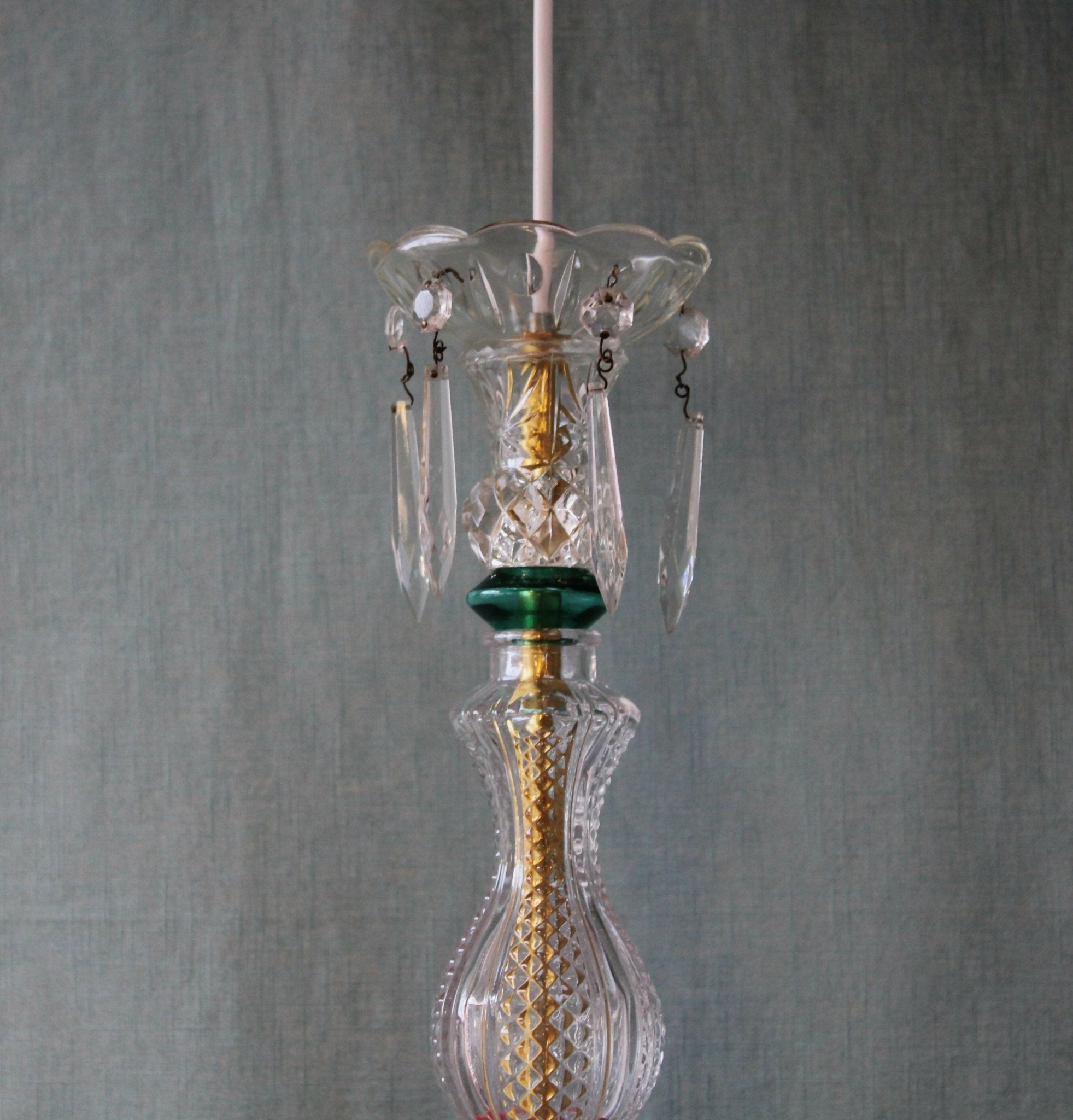 Suspension lustre "Jeanne" opaline et cristal vintage, série 2 - Pièce unique - Ethic Atelier