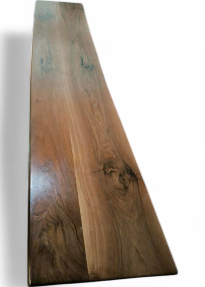 Table artistique en noyer et acier avec son banc et 6 chaises cuir - Ethic Atelier