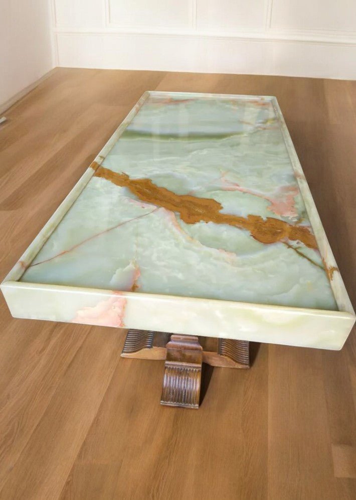 Table Basse Art Déco en Onyx et Noyer - Ethic Atelier