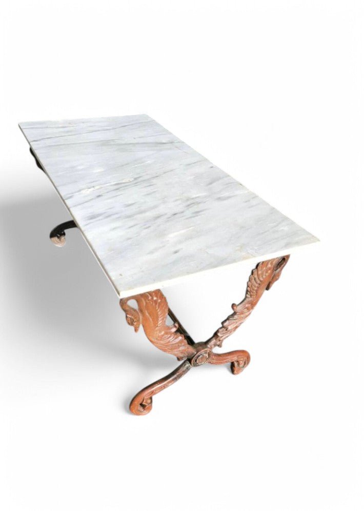 Table basse cols de cygnes fonte et marbre - Ethic Atelier