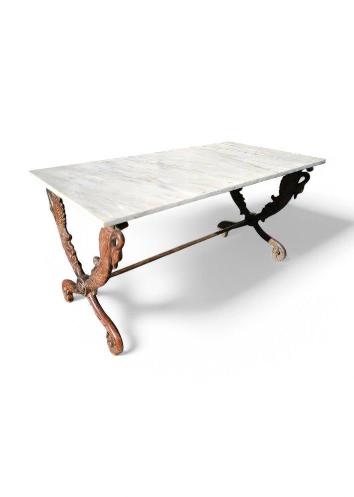 Table basse cols de cygnes fonte et marbre - Ethic Atelier