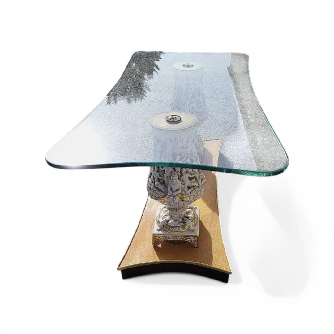 Table Basse Italienne - Plateau en Verre, Socle en Bois et Jambages en Porcelaine - Ethic Atelier