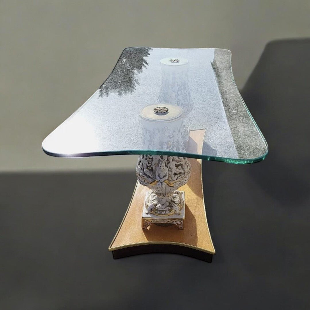 Table Basse Italienne - Plateau en Verre, Socle en Bois et Jambages en Porcelaine - Ethic Atelier