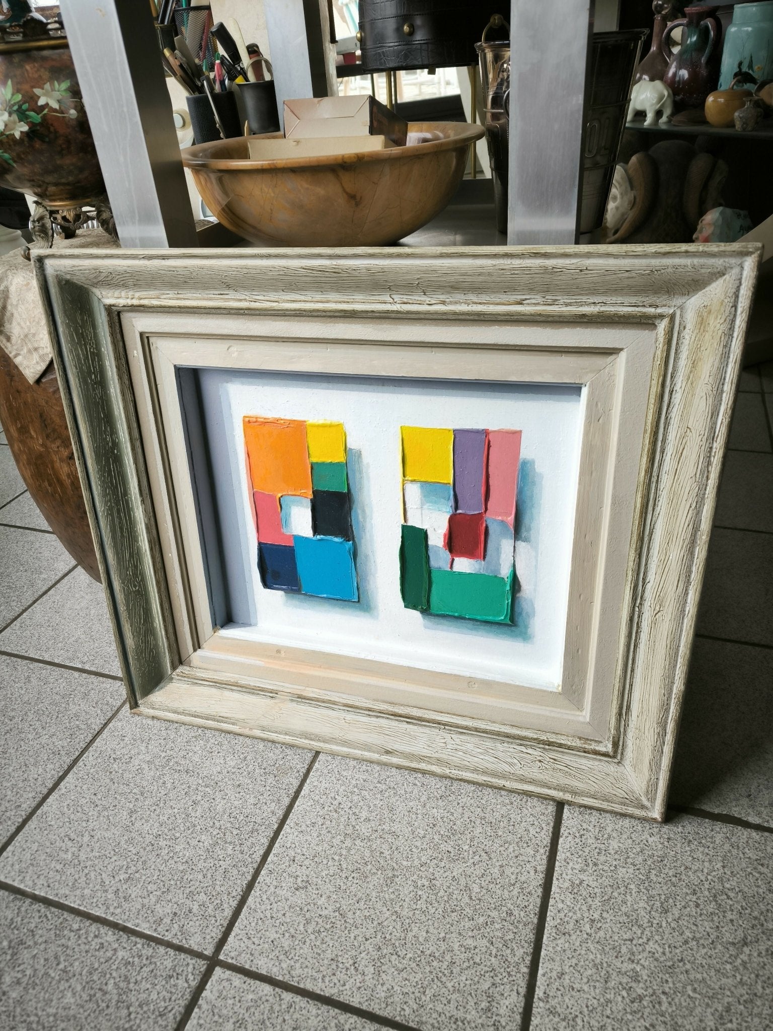 Tableau cubiste effets de matières vers 1950 - Ethic Atelier