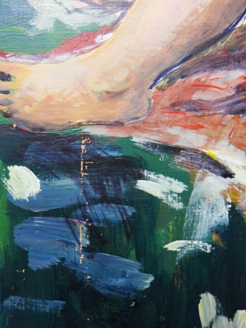 Tableau petit nu de femme allongée, style naïf huile sur panneau vintage - Ethic Atelier